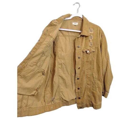Easel Corduroy Jacket Mustard Yellow Destroyed Trucker Oversized Womens Medium - Picture 2 of 8